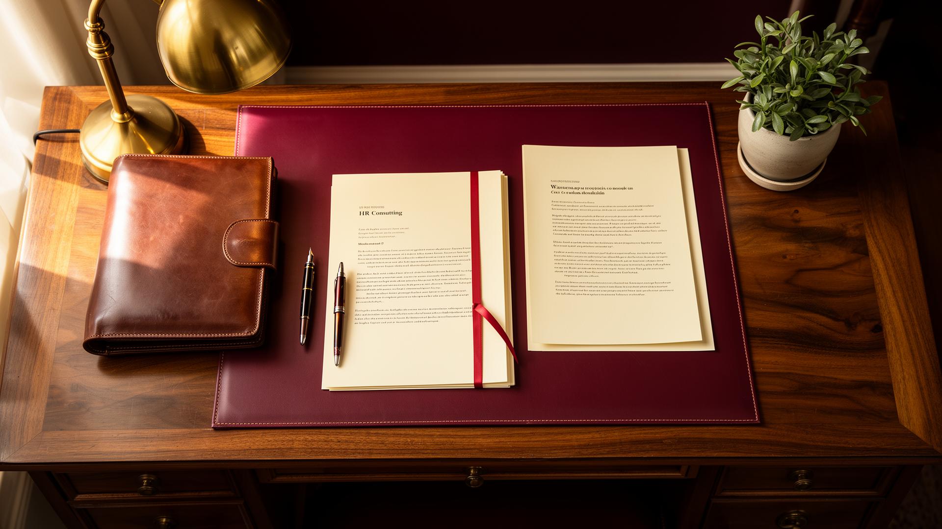HR consultant reviewing compliance documents at a desk